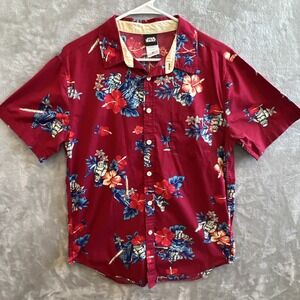 Star Wars Hawaiian Shirt Red Darth Vader Storm Trooper Hibiscus Button Up Small